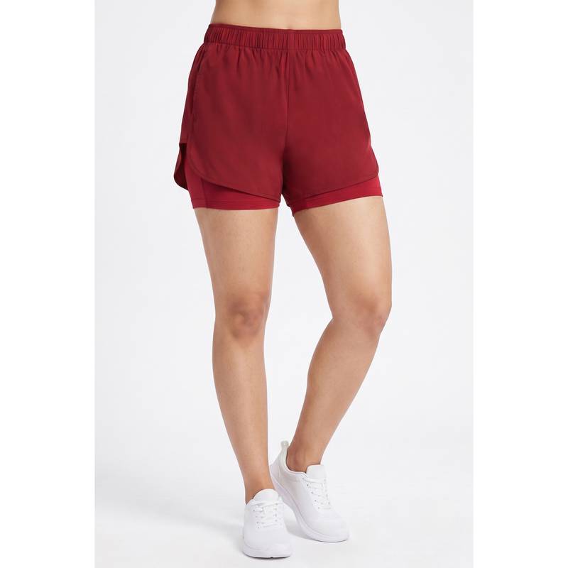 Zivame Zelocity Moisture Wicking Deep Claret Training Shorts (XL)