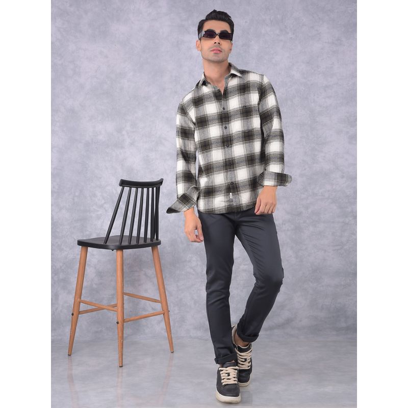 CRIMSOUNE CLUB Mens Beige Checked Pure Cotton Shirt (L)
