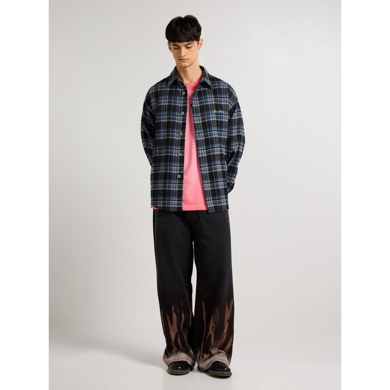 Weezy Embroidered Midnight Blue Checkered Overshirt (M)