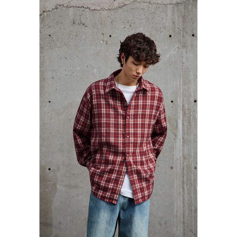 Weezy Crimson White Chequered Plaid Overshirt (XL)