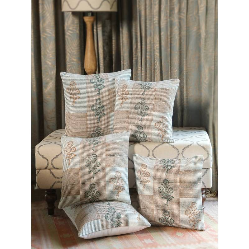 SANSKRUTIHOMES Multi-Color Floral Cotton Cushion Cover (Set Of 5) (16x16 inches)