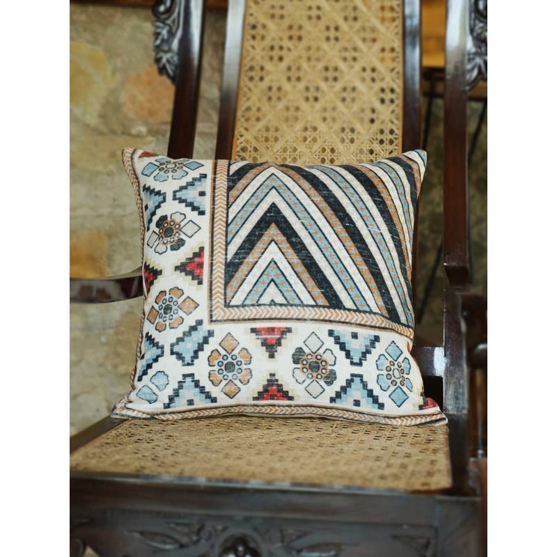 SANSKRUTIHOMES Multi-Color Ethnic Velvet Cushion Cover (16x16 inches)