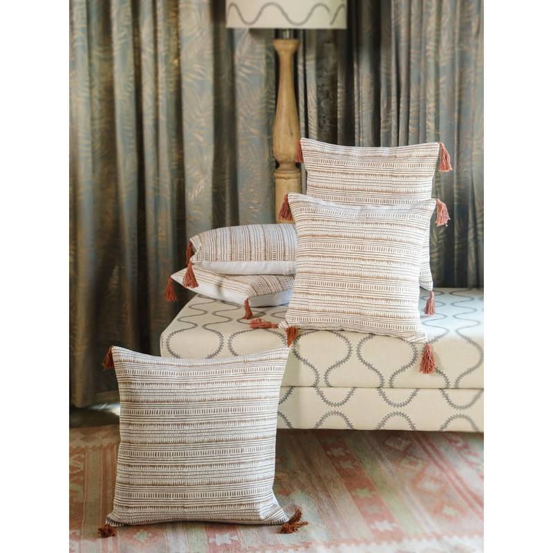 SANSKRUTIHOMES Brown Ethnic Cotton Cushion Cover (16x16 inches)