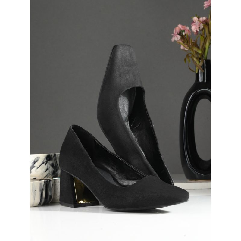 CARLO ROMANO Suede Leather Black Color with Multi Color Interchangeable Heels Belly for Women (UK 6)