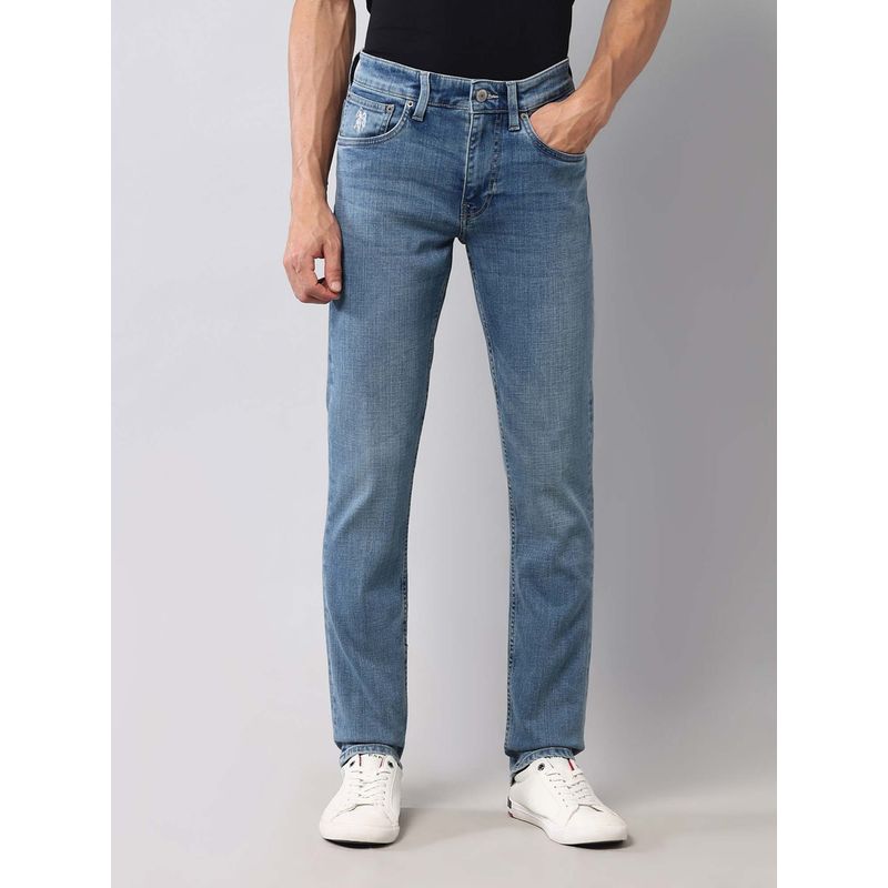 U.S. Polo Assn. Denim Co. Mens Regallo Straight Fit Solid Light Blue Vintage Jeans (32)