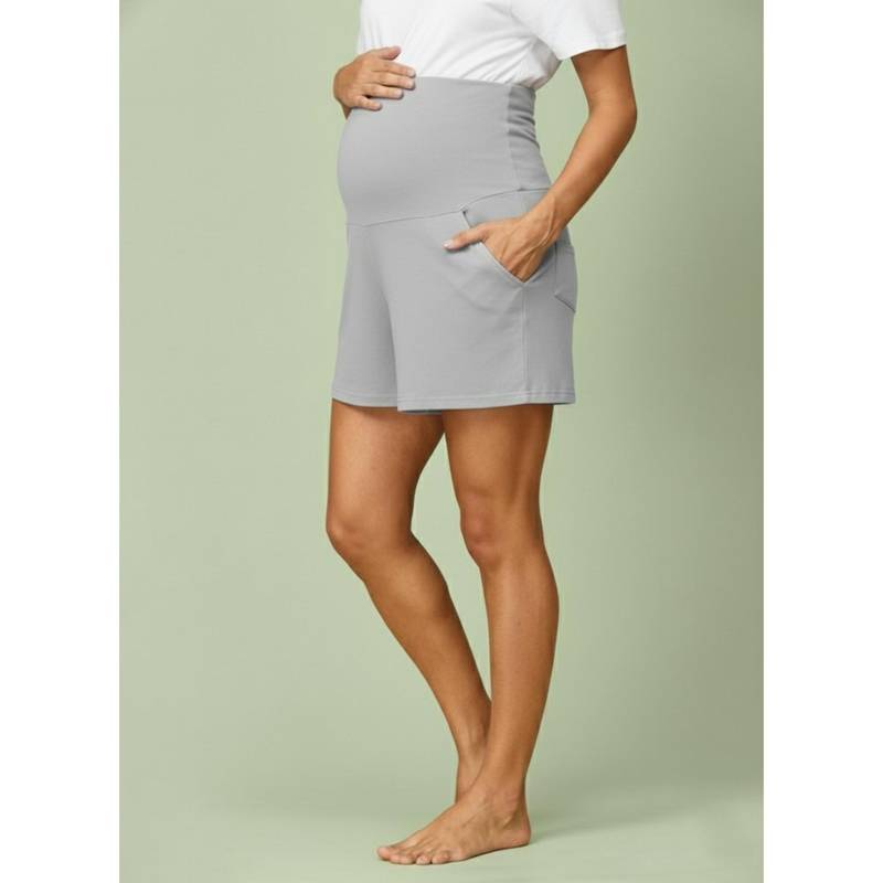 Evamomies Women Grey High Waist Maternity Shorts (M)