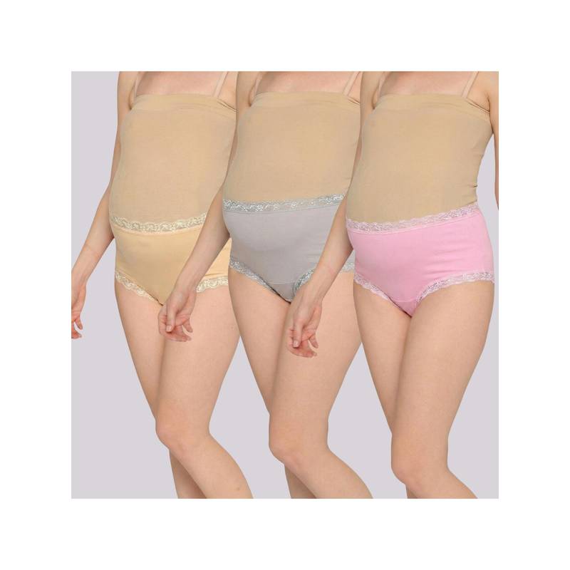 Evamomies Women Multi-Color High Waist Maternity Panties (Pack Of 3) (M)