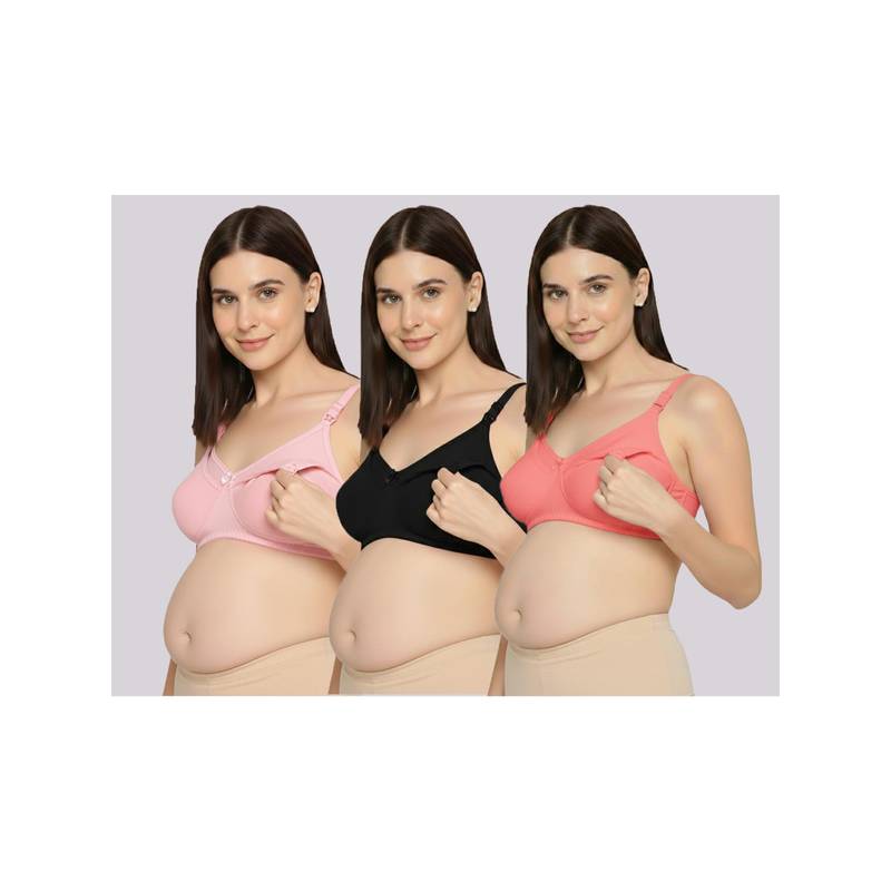 Evamomies Women Multi-Color Non Wired and Non Padded Maternity Bras (Pack Of 3) (38D)