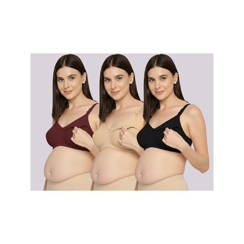 Evamomies Women Multi-Color Non Wired and Non Padded Maternity Bras (Pack Of 3) (34B)