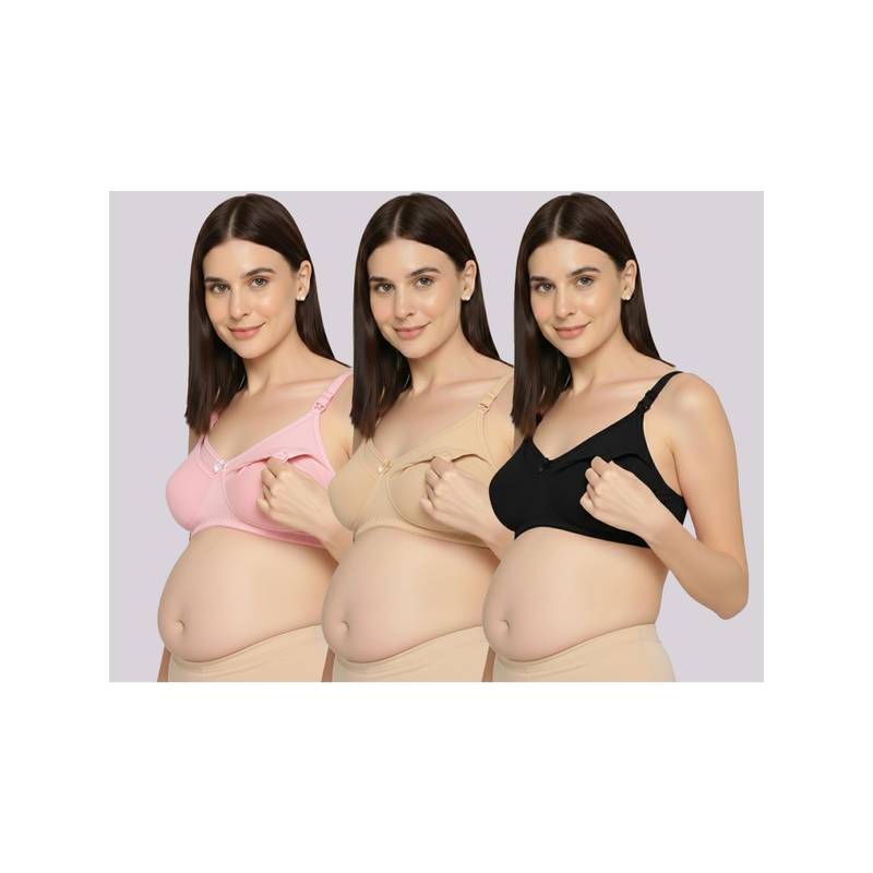 Evamomies Women Multi-Color Non Wired and Non Padded Maternity Bras (Pack Of 3) (34B)