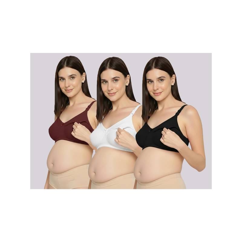 Evamomies Women Multi-Color Non Wired and Non Padded Maternity Bras (Pack Of 3) (34B)