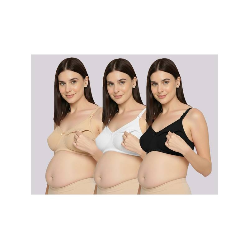 Evamomies Women Multi-Color Non Wired and Non Padded Maternity Bras (Pack Of 3) (36C)