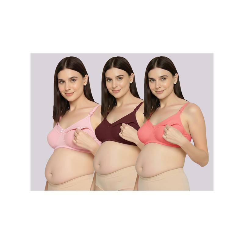Evamomies Women Multi-Color Non Wired and Non Padded Maternity Bras (Pack Of 3) (34B)