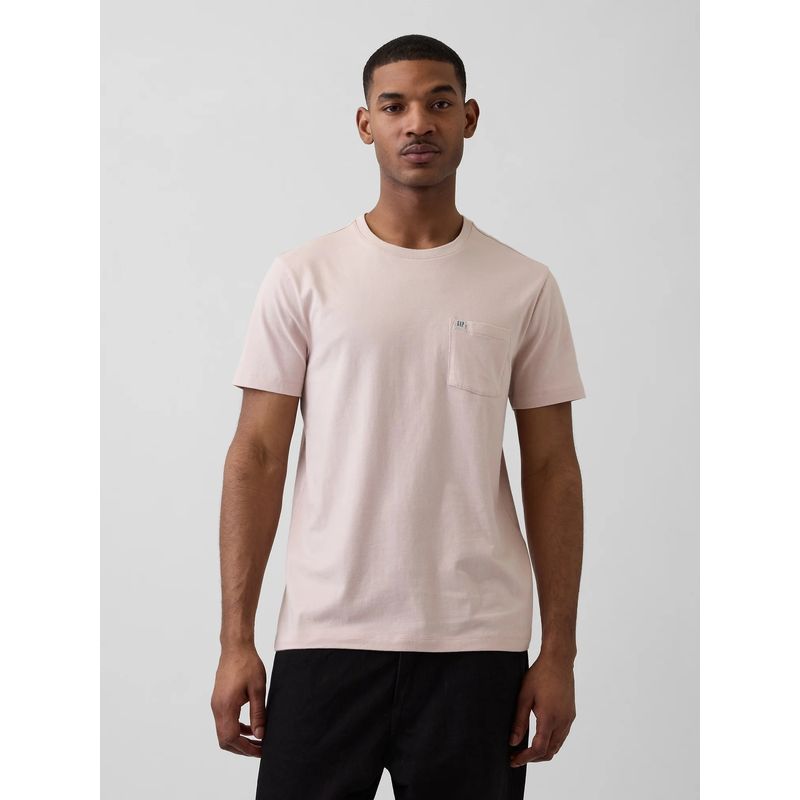 GAP Pink Men Round Neck Half Sleeves Patch-Pocket T-Shirt (S)