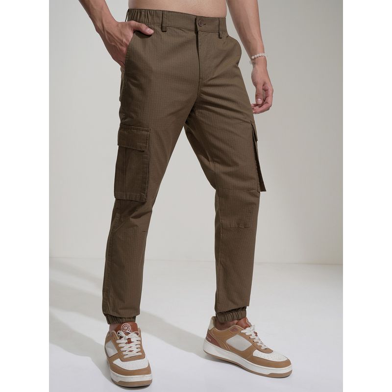 HIGHLANDER Men Brown Slim Fit Solid Cotton Joggers (30)
