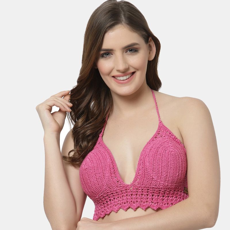Velvery Handcrafted Padded Bralette Top -Pink (S)