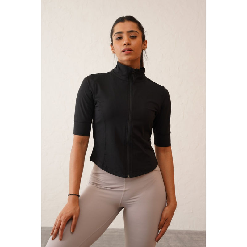 RYZ Women Enhance Elbow Half Sleeves Jacket Black (L)