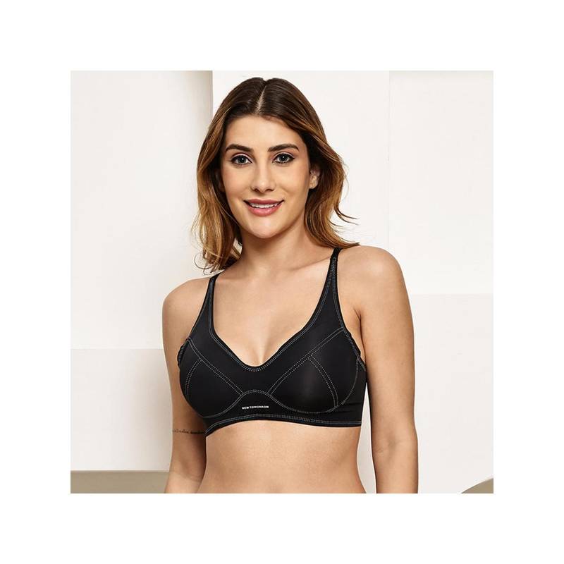 PrettyCat Womens Black Wireless Removable Cup Sports Bra (32B)