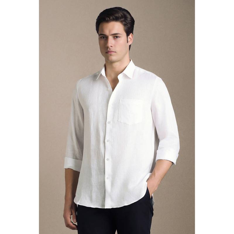 Louis Philippe White Textured Collar Neck Shirt (42)