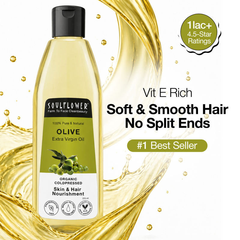 Soulflower Olive Oil for Body Massage, Stretch Mark, Baby Massage,Hair, Skin, Dry Lips & Nourishment
