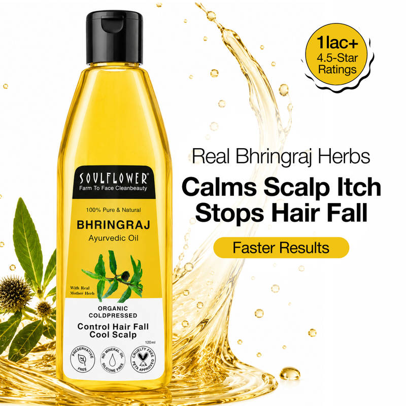 Soulflower Ayurvedic Bhringraj Coconut Oil For Hair Growth, Hair Fall Control & Anti Grey Hair