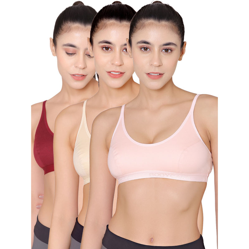 Bodycare Sports Bra In Maroon-Peach-Pink Color (Pack of 3) - 30B