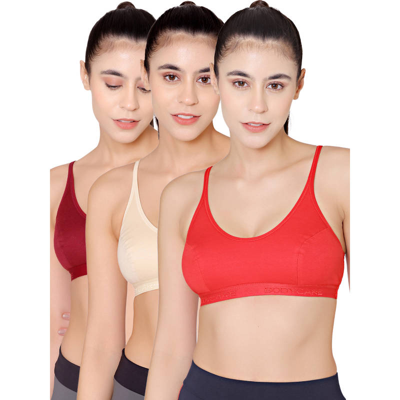 Bodycare Sports Bra In Maroon-Peach-Red Color (Pack of 3) - 30B