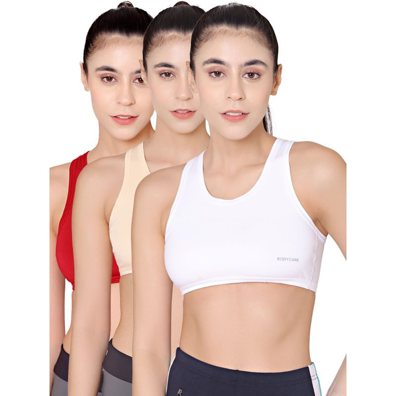 Buy Bodycare Sports Bra In Maroon-Skin-White Color (Pack of 3) Online
