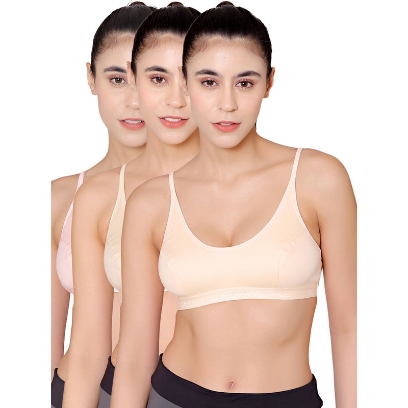 Buy Bodycare Sports Bra In Peach-Pink-Skin Color - Pack Of 3 Online