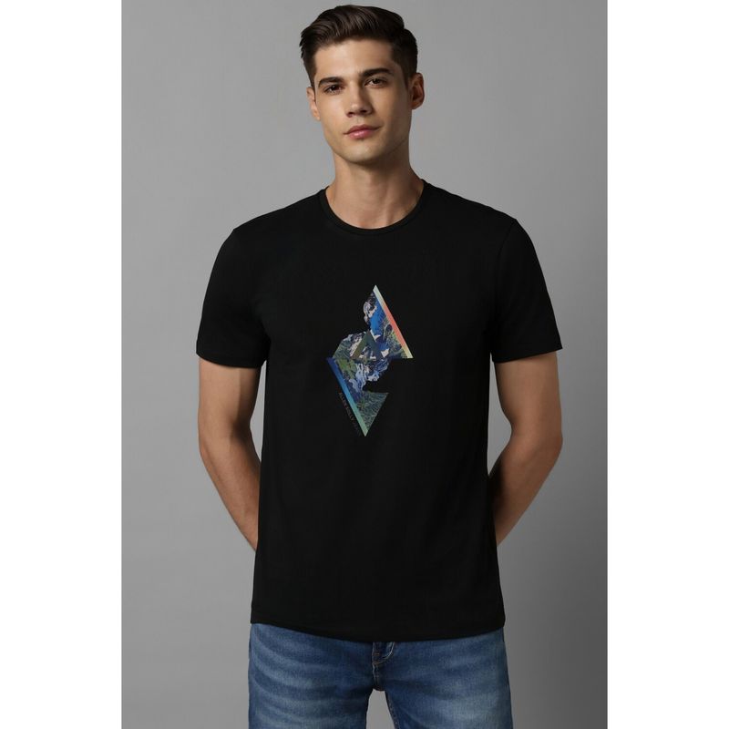 Allen Solly Men Black Graphic Print Crew Neck Graphic Polo T-Shirts (S)