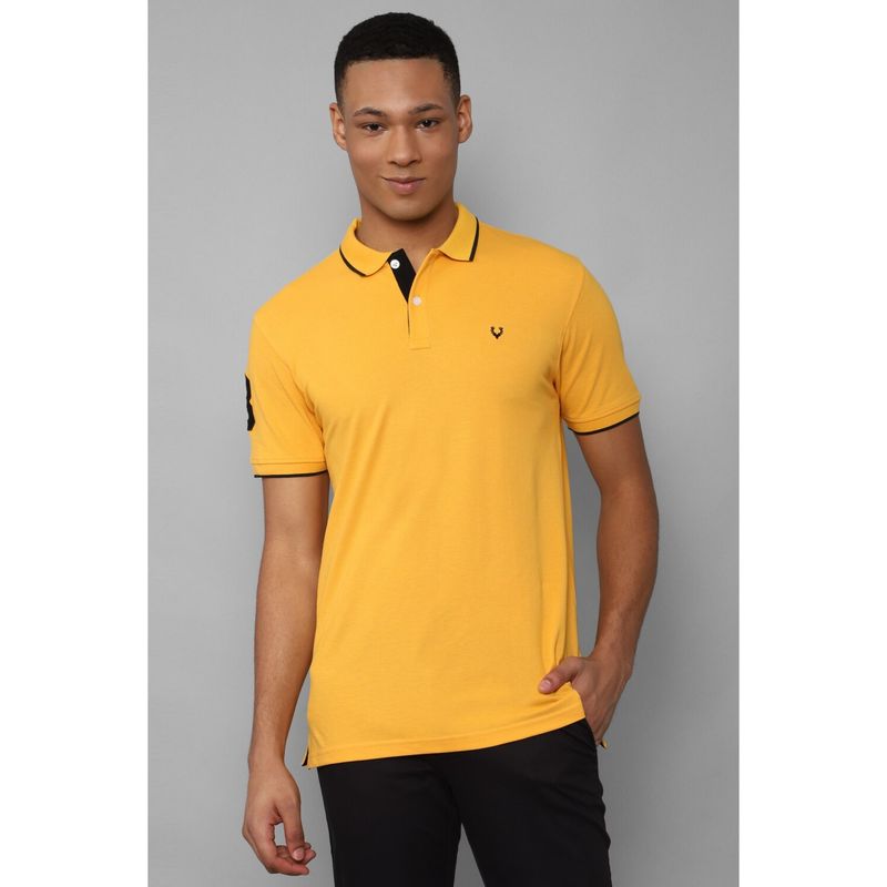 Allen Solly Men Yellow Solid Polo Neck T-Shirt (M)