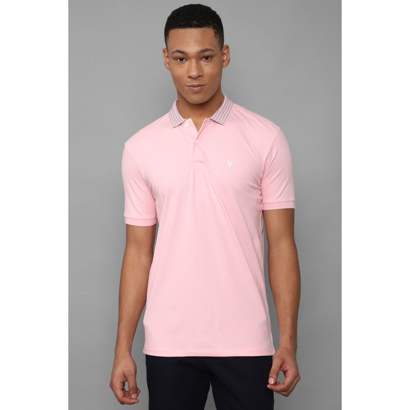 Allen Solly Men Pink Solid Polo Neck T-Shirt (S)