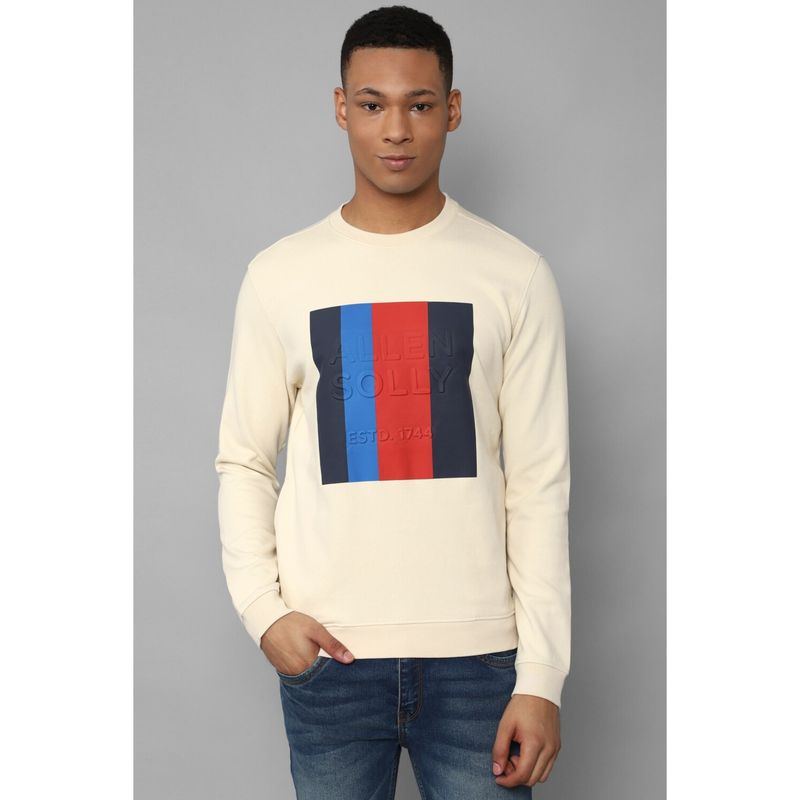 Allen Solly Men Cream Crew Neck Full Sleeves Casual Sweatshirt (S)