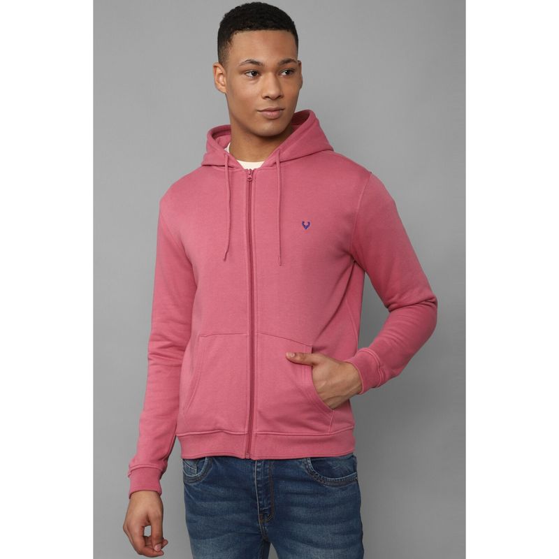 Allen Solly Men Pink Hooded Neck Full Sleeves Casual Sweatshirt (M)
