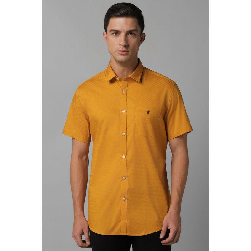 Louis Philippe Men Yellow Slim Fit Textured Half Sleeves Casual Shirt (38)