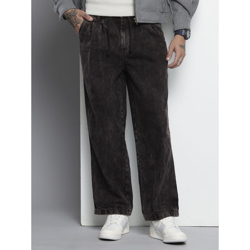 The Indian Garage Co Men's Black Relaxed Fit Solid Mid Rise Jeans (34)