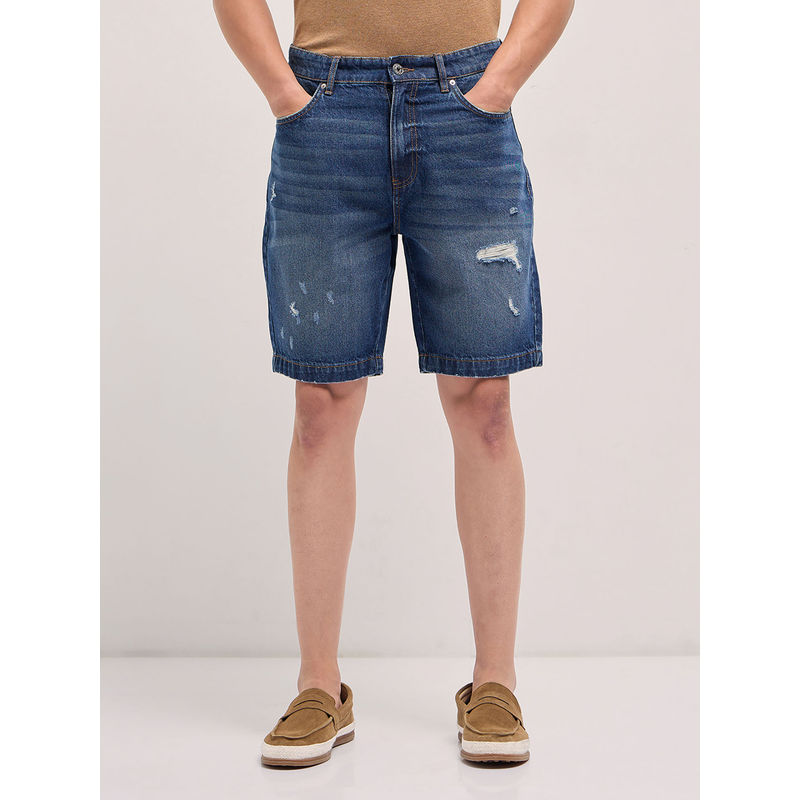 THE BEAR HOUSE Men's Dark Blue Relaxed Cotton Casual Short (32)