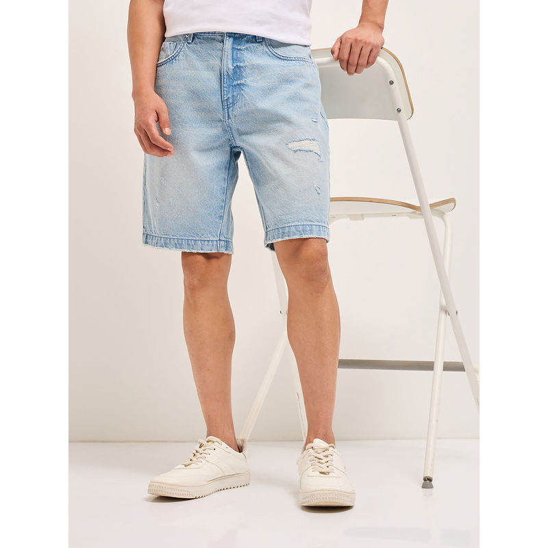 THE BEAR HOUSE Men's Light Blue Relaxed Cotton Casual Short (28)