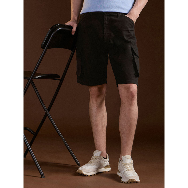 THE BEAR HOUSE Men's Black Baggy Fit Cotton Casual Short (28)
