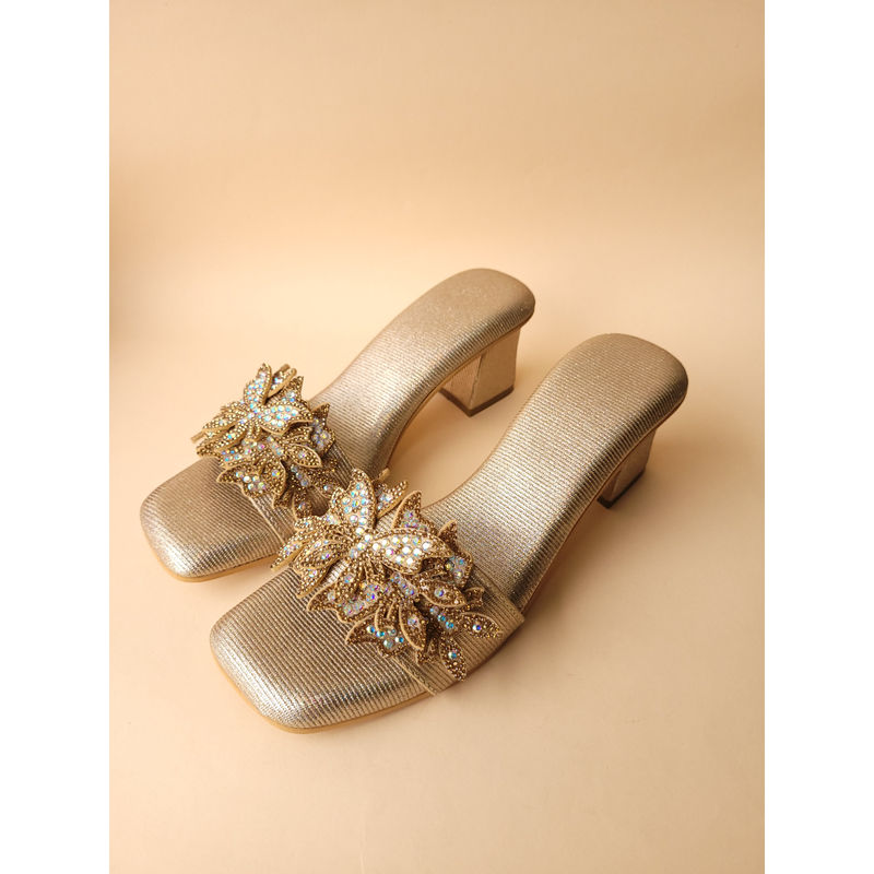 Tic Tac Toe Gold Butterfly Shimmer Block Heels (EURO 39)