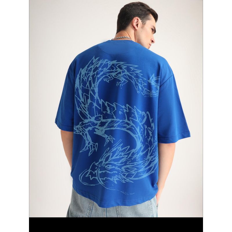 Weezy Premium Royal Blue Dragon Oversized T-Shirt (M)