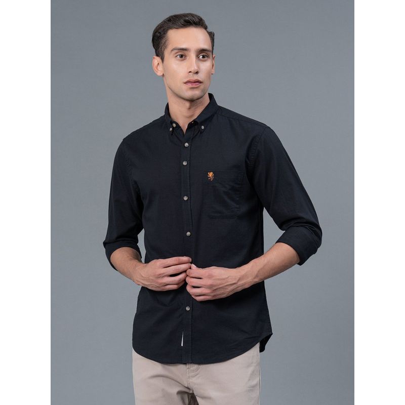 Red Tape Black Solid Pure Cotton Men Shirt (XL)