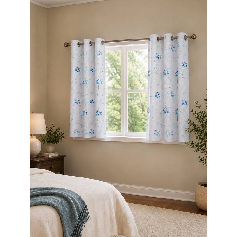 Rosara Home White Floral Room Darkening Curtains (Pack Of 2) (5 Feet)