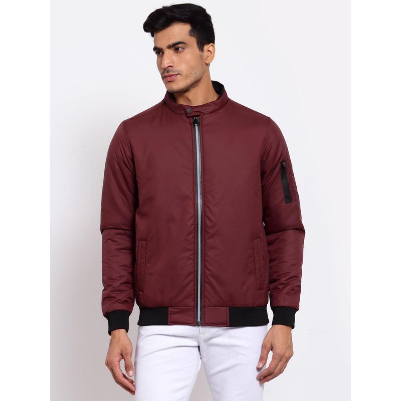 Style Quotient Men Maroon Lightweight Outdoor Bomber Jacket (L)