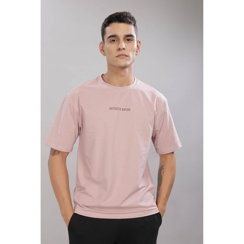 AESTHETIC NATION Mauve Typography Printed Grunge Oversized T-Shirt (S)