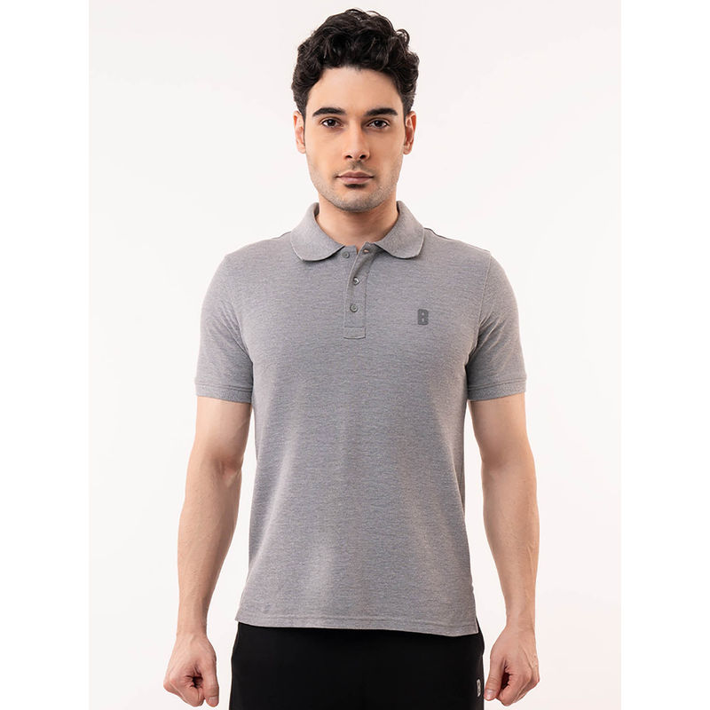Baller Athletik Grey Solid Collar Neck Polo T-Shirt (M)