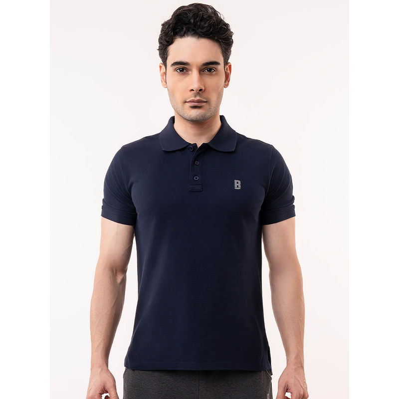 Baller Athletik Navy Blue Solid Collar Neck Polo T-Shirt (M)