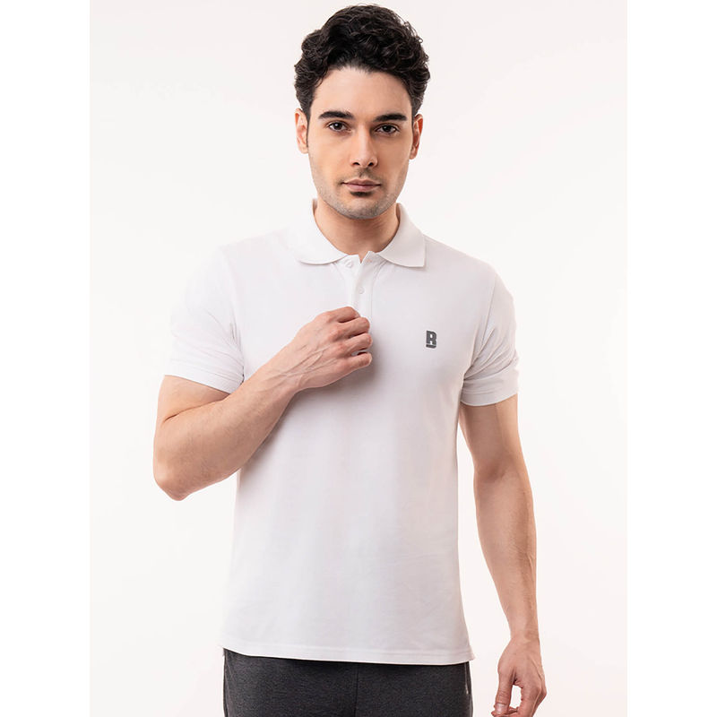 Baller Athletik White Solid Collar Neck Polo T-Shirt (M)