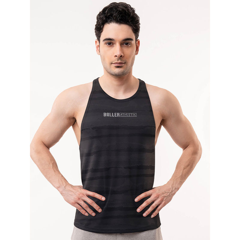 Baller Athletik Black Printed Warrior Racer Back Sports Tank Top (S)