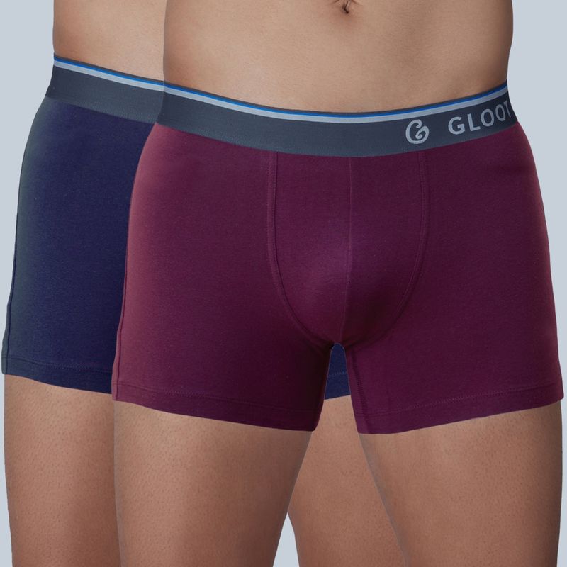 GLOOT Pure Cotton Stretch Trunks with No-Itch Elastic and Anti Odour GLI015 Multicolor (Pack of 2) (M)